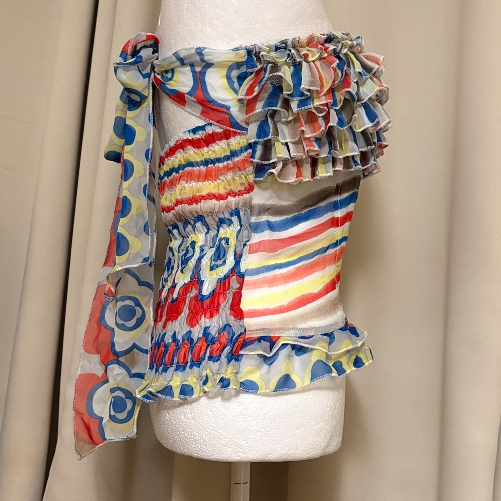 Roly Poly Colorful Ruffled Strapless Top L - Picture 6 of 7